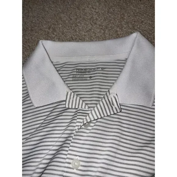 Nike Polo Shirt Mens Small Gray White Stripe Dri-FIT Golf Performance Preppy - Picture 2 of 5